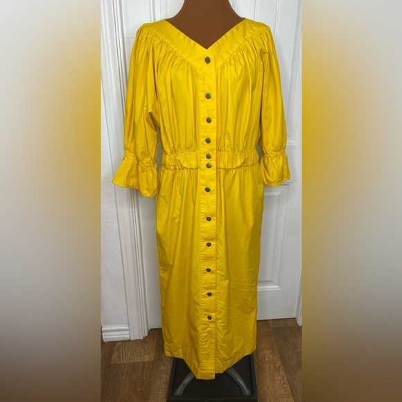 Howard Wolf Yellow Tea Length Dress Button Front Vintage Size 8 - Picture 1 of 13
